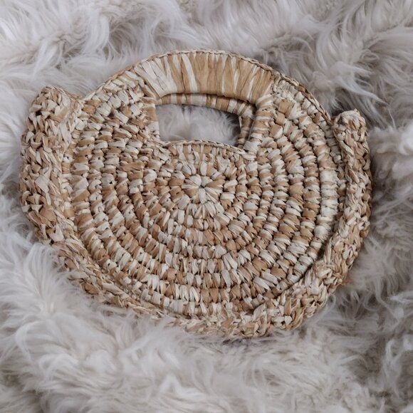 Urban Expressions Straw Woven Mini Top Handle Bag Natural Raffia Boho Summer Pur - Picture 3 of 9
